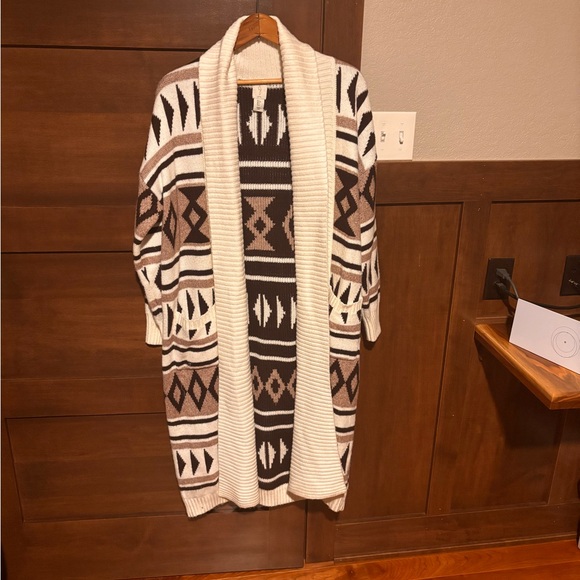Joie Tribal Open Front Shawl Long Duster Cardigan Sweater Size L - Picture 1 of 3